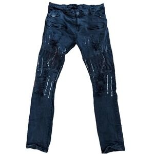 Blueserver Distressed Black Jeans‎ 36 x 31 97% Paint Accents